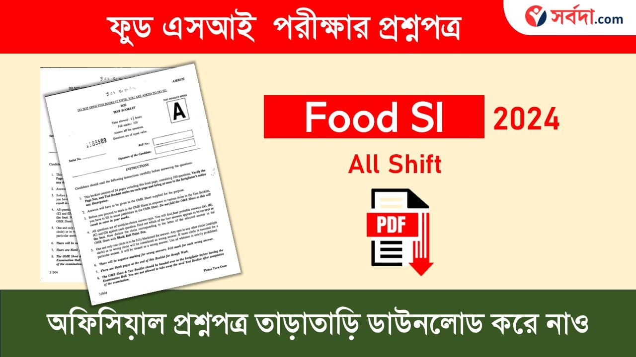 WBPSC Food SI Official Question Paper 2024